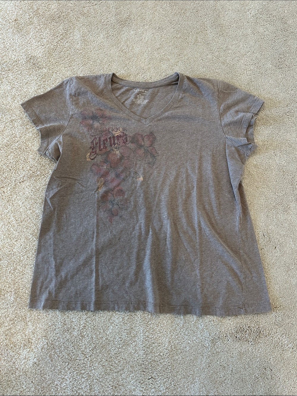 Sonoma Gray V-Neck Floral Graphic Tee